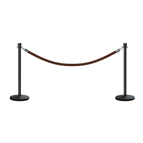 Montour Line Stanchion Post and Rope Kit Black, 2 Crown Top 1 Tan Rope C-Kit-2-BK-CN-1-PVR-TN-PS